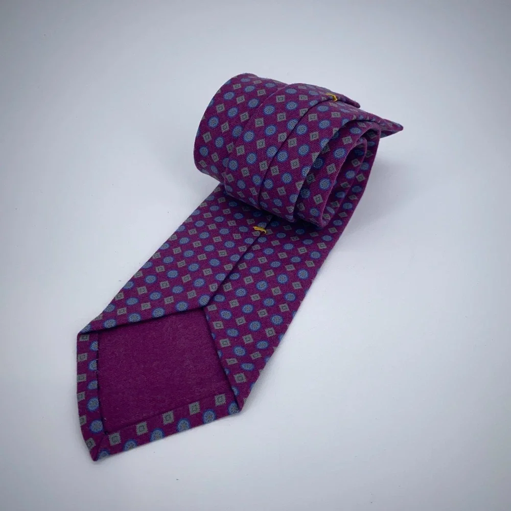 Eton‎ Tie Mens One Size Purple Patterned Wool Classic Luxury Necktie Italy Made